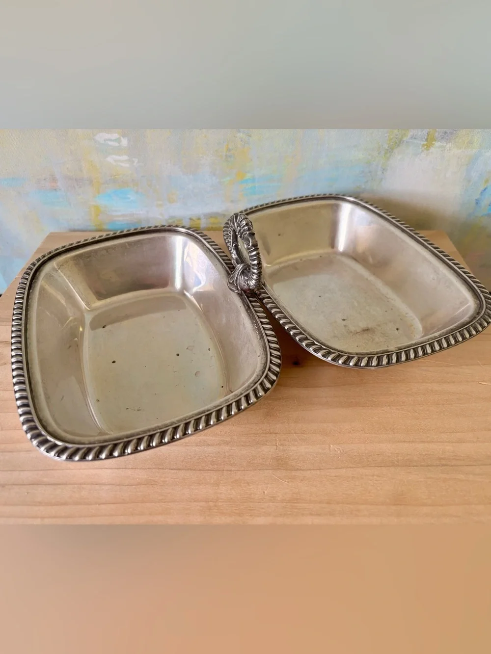 Vintage Silver-plated Double Serving /Vanity Tray with Rope-Edge Detail